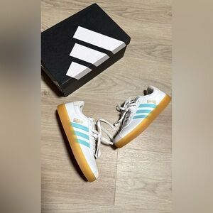 Adidas White and Aqua Athletic Shoes with Gum Sole